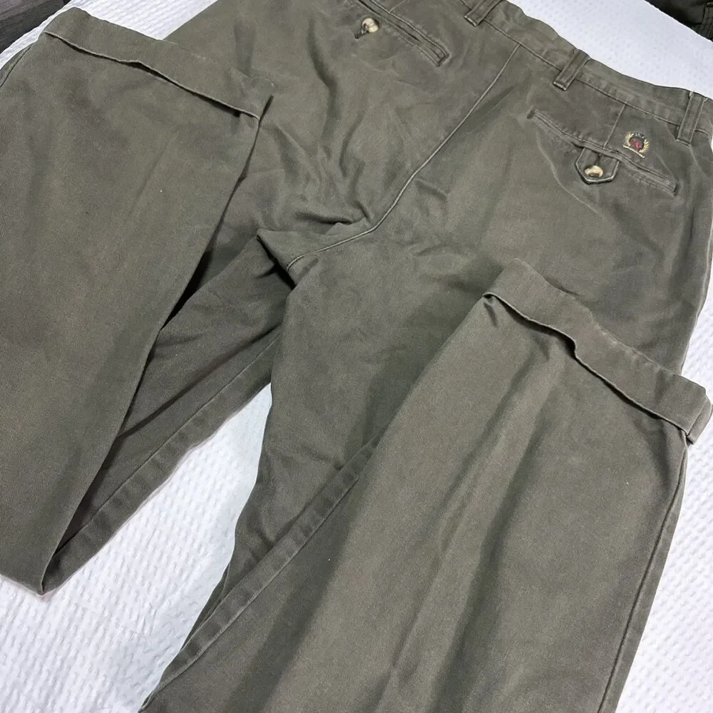 Tommy Hilfiger Men’s Green Double Pleat Chino Pants 30x32 Cuffed Casual Preppy